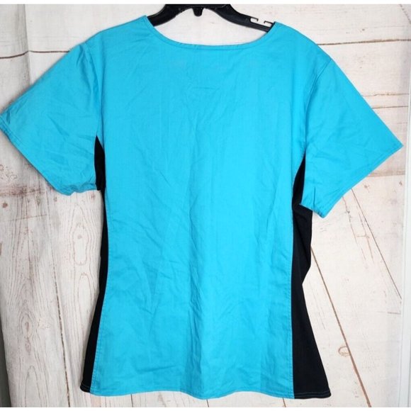 Scrub Star 2XL Cotton/Poly/Spandex Teal Black Stretch Side Scrub Top - Picture 8 of 10